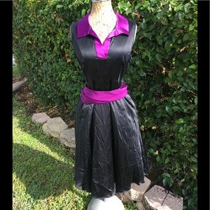 Betsey Johnson Silk Black & Purple Midi dress